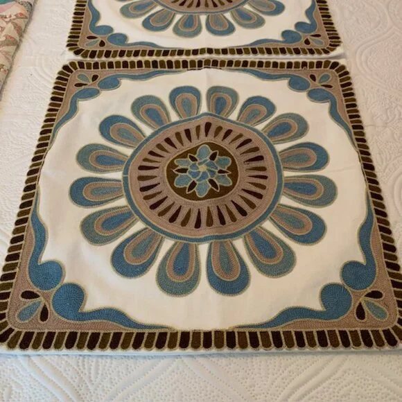 Farmhouse/Boho Cotton Embroidered Pillow Covers 18x18 - Picture 1 of 6